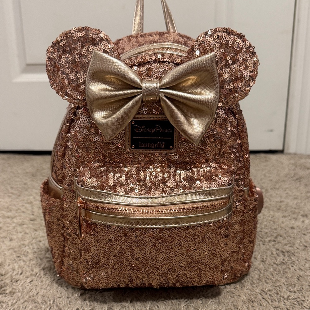 Loungefly Gold Sequin Backpack with Bow Detail